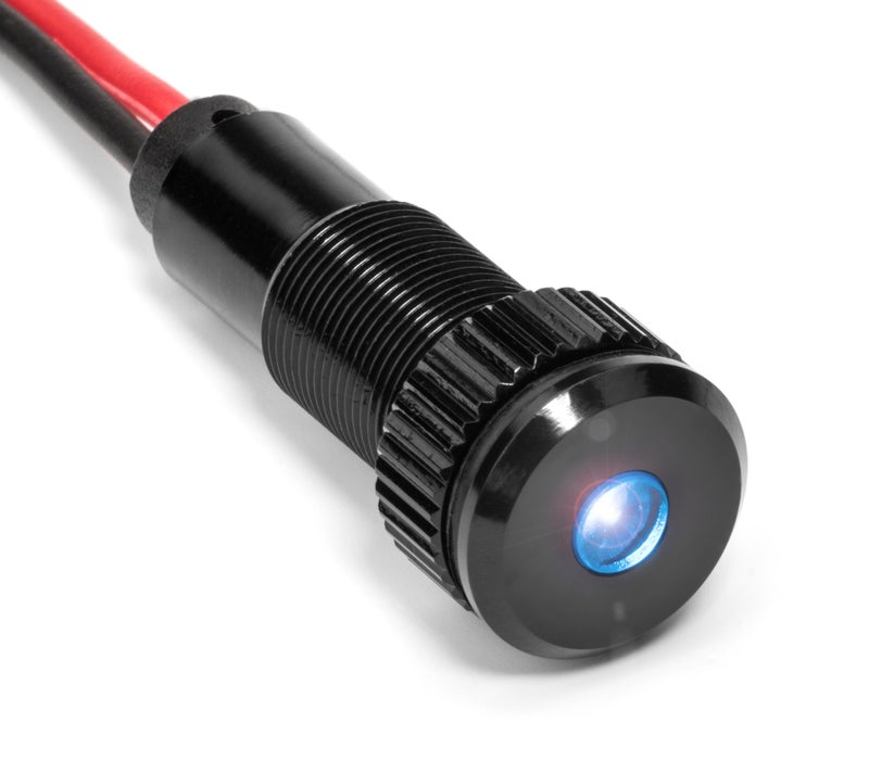 Oznium PLUG-N-PLAY Instrument Cluster LED Indicator Light Dash Bulbs. Aluminum Pilot Lights. Colored Acrylic Lens. Flush Panel Mount 5/16" 8mm 12V for Speedometer Odometer Tachometer (Black Bezel, Blue LED) - Image 1